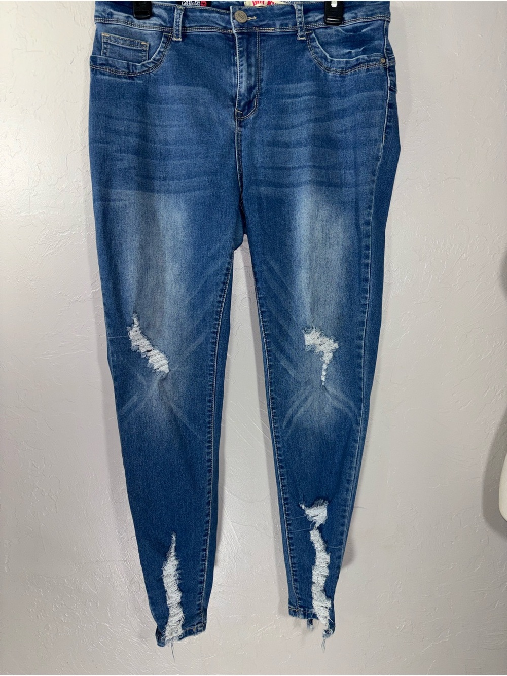 Hot Kiss Blue Distressed Cropped Ankle Skinny Jeans